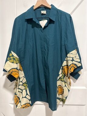 Jisora Women's Hand-Printed Floral Accent Shirt, NWT, XL